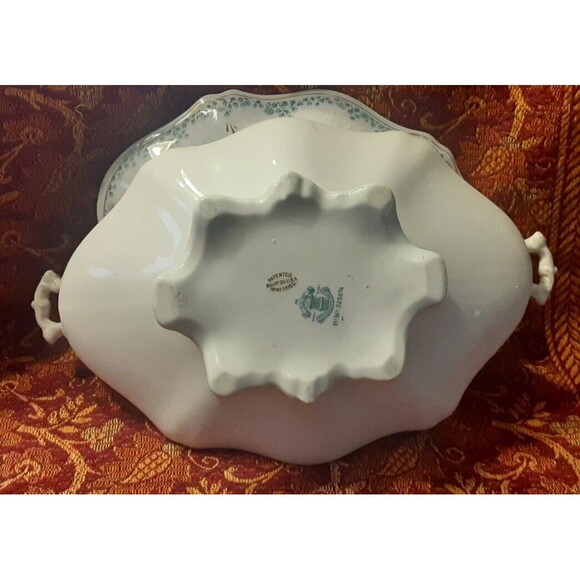 Antique Lidded Oval Tureen WH Grindley & Co Flow Blue Aldine Pattern - Picture 10 of 12